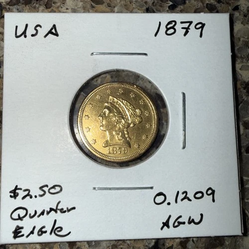 USA 1879 Quarter Eagle $2.50  .900 Fine Gold Coin Round KM#72  .1209 AGW