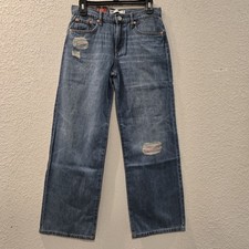 Levi's Girls Wide Leg Denim Jeans W/ PastelThreads Adjustable Waist Sz 16 Cotton