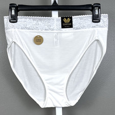 NWT Wacoal 871353 Size Large 7 Comfort Touch Hi-Cut Tencel w/ Lace Panty White