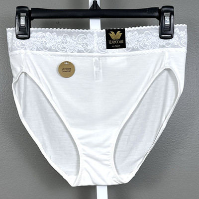 NWT Wacoal 871353 Size Large 7 Comfort Touch Hi-Cut Tencel w/ Lace Panty White