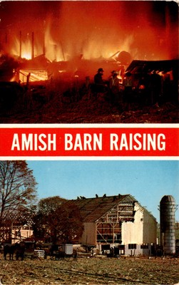 AMISH, BARN RAISING, Pennsylvania Dutch, MARSHALL DUSSINGER, U.S Postcard