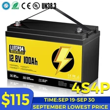12V 100Ah LiFePO4 Lithium Battery Deep Cycles RV Marine Trolling Motors Off-grid
