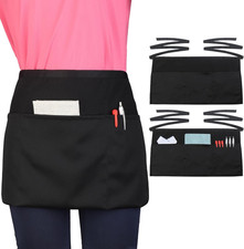 Server Waitress Waist Apron - Half Apron with 3 Pockets,Black Short Aprons for S