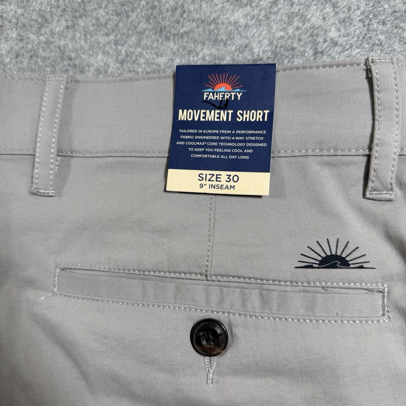 Faherty Movement Chino Shorts Mens 30 Gray Coolmax Stretch Golf NWT Cotton Blend thumbnail 3
