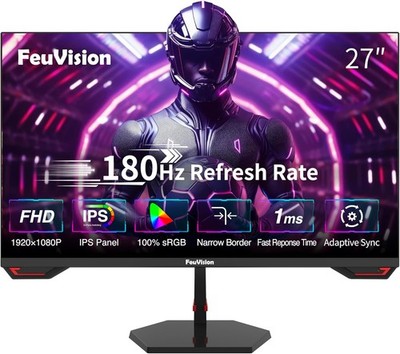 FeuVision 27 Zoll Gaming Monitor, 180Hz, FHD 1080p PC Monitor, 1ms, IPS Panel
