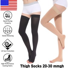 Thigh High Open Toe Compression Hose 20-30 mmHg Opaque Stockings For Unisex