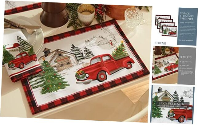 Vintage Christmas Tree Farm Holiday Placemats Set of 4 for Festive Dining