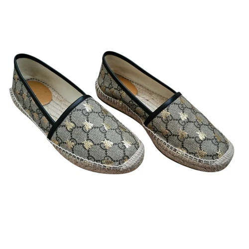 Espadrille plate Gucci GG Supreme toile abeille monogramme taille 36 US 6 marron beige