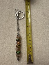 Handmade Green and Brown Beaded Keychain Purse Charm