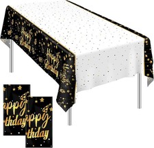 2 Pack Black Gold Table Cloth Cover Happy Birthday Tablecloth Party Tablecloths