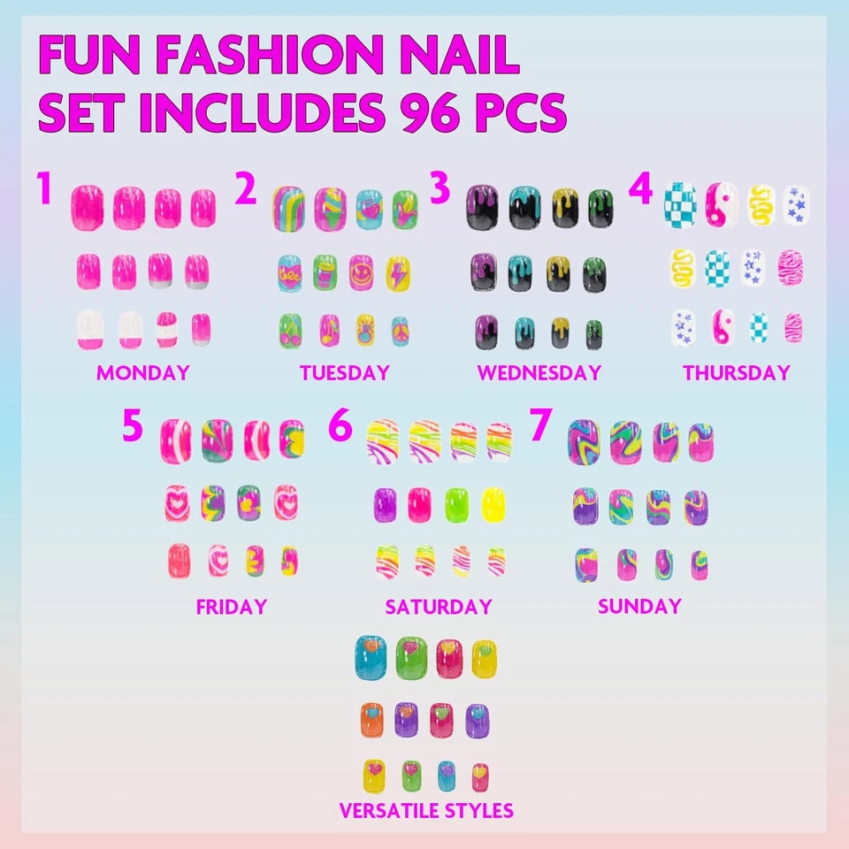 96 Unghie a Pressione Set Di Unghie Finte Artificiali Glow-In-Dark per Bambini C - Immagine 2 di 4