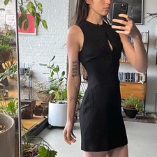 VERSUS VERSACE Sheath Textured Black Dress Sz IT-40 Cocktail Keyhole