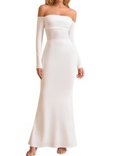 KUTUMAI Off Shoulder Tie Formal Wedding Guest Dresses for Women Fall Long Sle...