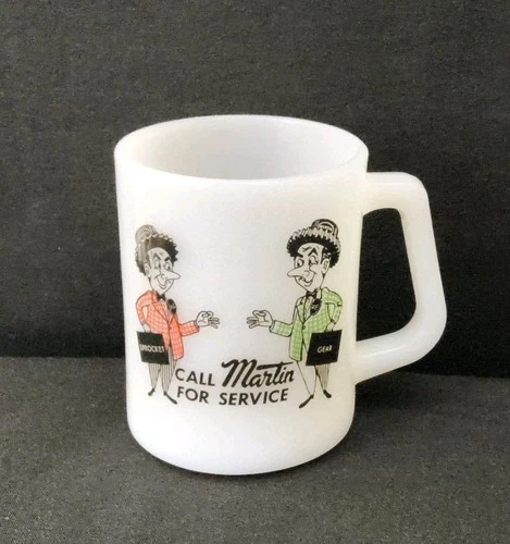 Vintage Martin Sprocket & Gear Advertising Milk Glass Mug Federal Coffee Cup