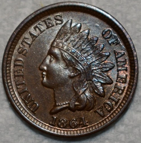 Uncirculated 1864 Bronze Indian Head Cent, Razor-Sharp, Lustrous specimen.