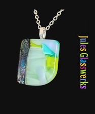 Hand Crafted Fused Dichroic Glass Pendant Necklace W/ Chain 1158