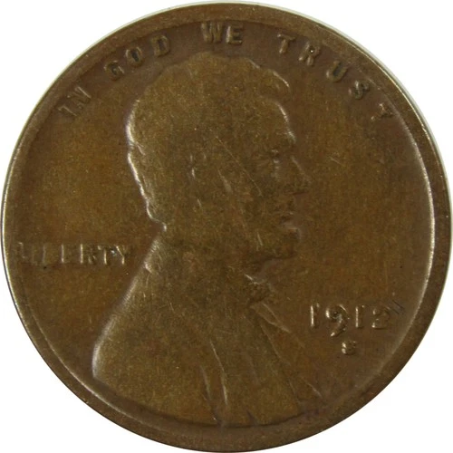 1912 S Lincoln Wheat Cent F Fine Penny 1c Coin SKU:I26207