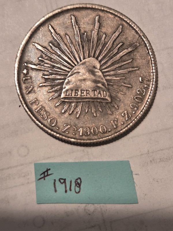 1900  Mexican Silver Peso FZ Mintmark