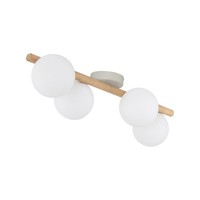 Deckenlampe Deckenleuchte Glas Metall 65 Cm Lang Holz Hell Weiß 4-Flammig G9
