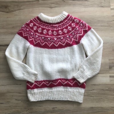 Handmade Crewneck Sweater Pink & White Oversized Handmade Grandmacore