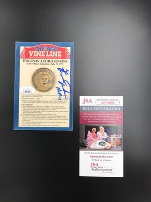 Fergie Jenkins 3x5 Autographed Chicago Vineline with Coin JSA COA