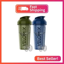 VELOMIX -2 Pack- 28 oz Protein Shaker Bottles for Protein Mixes - 2x Wire Whisk