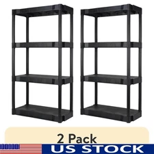 4 Shelf Black Plastic Storage Unit Easy Assembly Heavy Duty Garage Organizer New