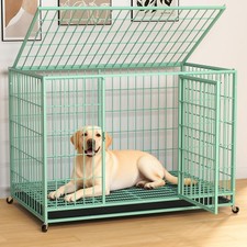 48 Inch Dog Crate Escape Proof Dual Door Lock Swivel Casters Removable Tray