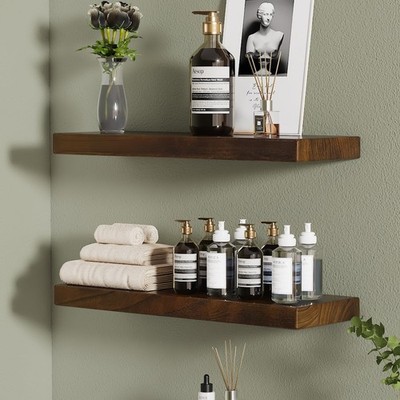 Floating Shelves, 23.6D x 6.7W Inch Wall Mounted Wood Shelves for Bathroom, B...