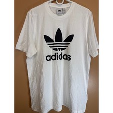 Adidas Originals Mens Trefoil Logo Graphic T-Shirt White Black Size Large L