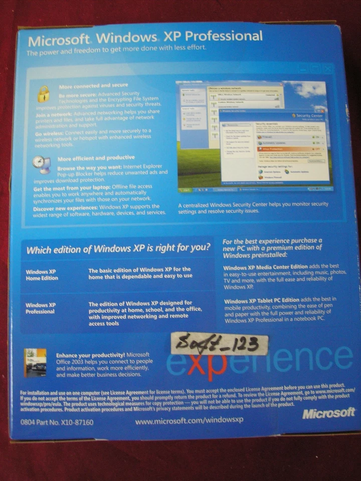 Microsoft Windows XP Professional SP2 Full English Retail MS WIN PRO=SEALED BOX= - Image 3 of 4