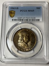 1963-D PCGS MS65 Frankiln Half Dollar Toned