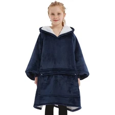 KFUBUO Kids Sherpa Wearable Blanket Hoodie Oversized Sweatshirt w/ Pocket Ages 6