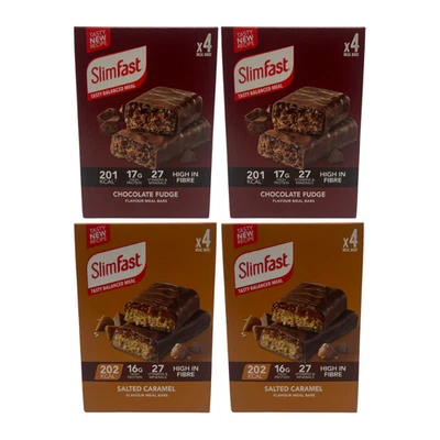 Slim Fast 16 x 60g Meal Bars 8 Choc Fudge 8 Salted Caramel Repalcement Protein