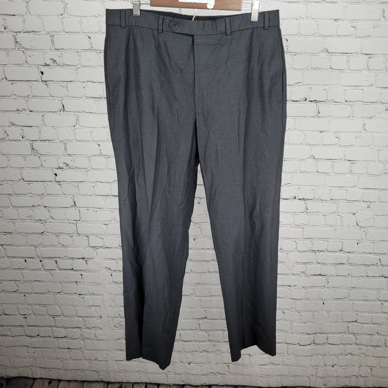 Brooks Brothers 364 Stretch Grey Wool Blend Flat Front Dress Pants Size (34x30)