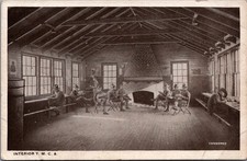 Vintage YMCA Interior Postcard WWI Era Men Cenored Military Real Photo RPPC