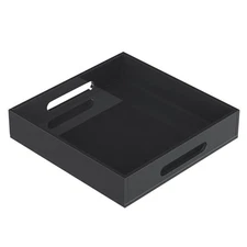 12x12 inch Black Acrylic Serving Tray with Handles Decorative Letter Organizer