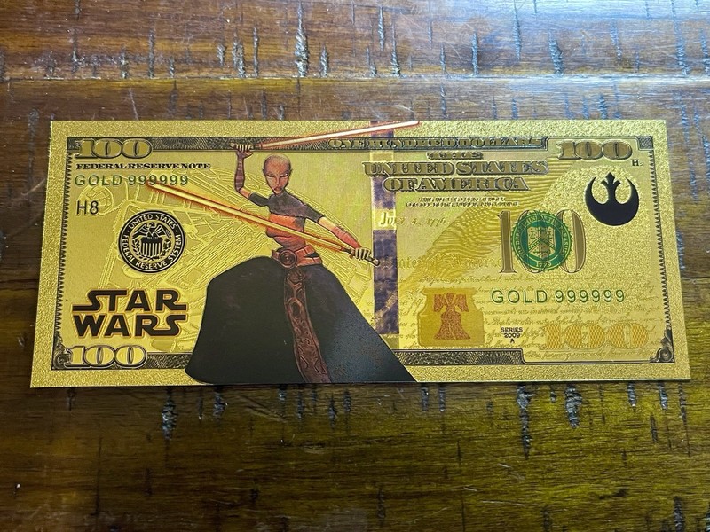 Asajj Ventress Star Wars Clone Wars $100 24kt Gold Foil Plated Banknote
