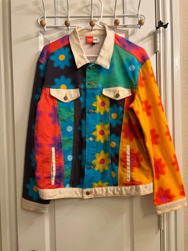 Bruce Glen Colorblock Floral Patchwork Denim Trucker Jacket Size Large - product listing photo
