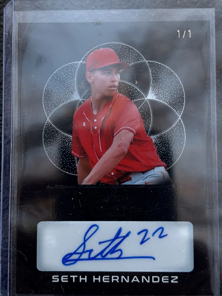 Beisebol Seth Hernandez autografado 1/1 preto 2024 folha Trinity BA-SH1 acetato transparente - Imagem 3 de 3