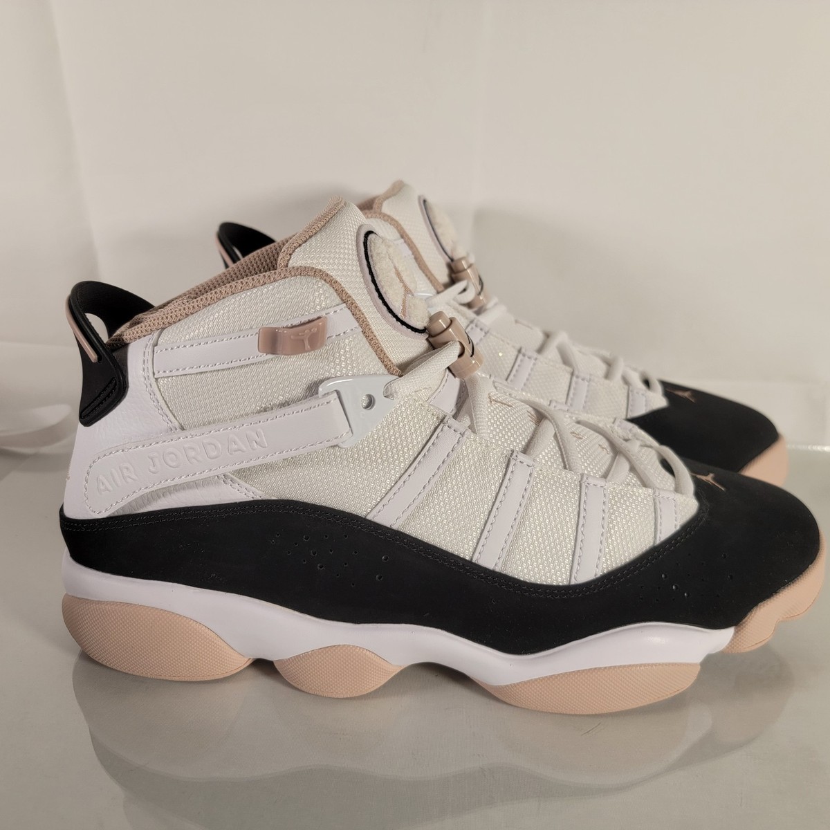 Nike Air Jordan 6 Rings Fossil Stone Men\'s Size 9.5 - White/Black/Tan High Top Nike Air Jordan 6 Rings Fossil Stone White Black Basketball  main image 2