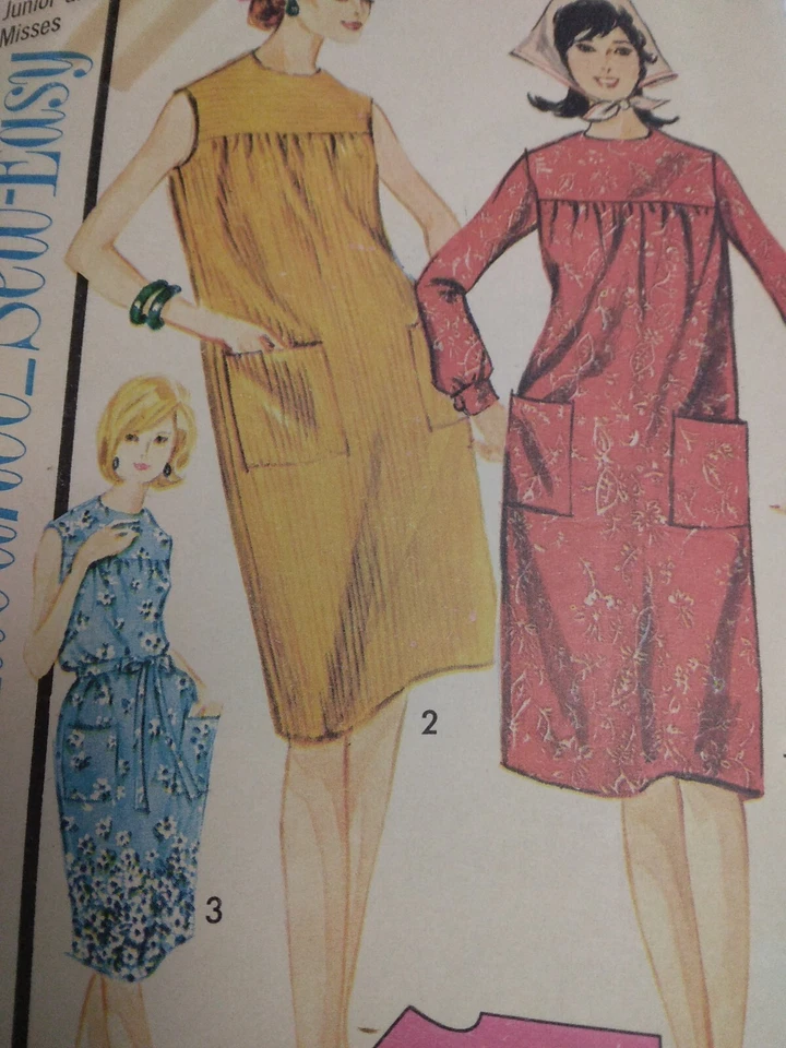 Sack Dress Sheath Pockets Loose Fitting 11 Jr Advance 3335 Sewing Pattern VTG - Image 2 of 4