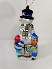 Old World Christmas Glass Snowman And Children Ornament. 6"