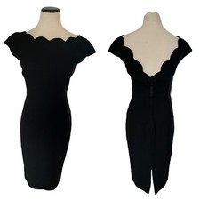 Vintage Little Black Dress Scallop Size 2 (6) ILGWU Wool Cocktail Party Sexy 27”