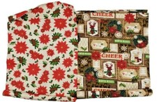 Christmas winter Fat Quarters 18" x 21" Quilting Fabric Crafts Lot of 2 New