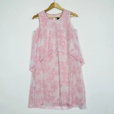 H by Halston Pink White Floral Sleeveless Chiffon Sheath Dress Womens US 2 New