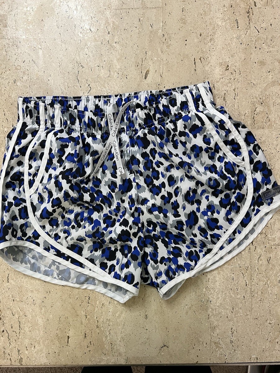 Calvin Klein Running Shorts Leopard Print Blue Activewear Lined