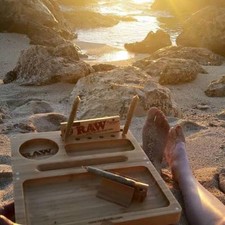 RAWTHENTIC RAW Rolling Papers Bamboo BACK FLIP Magnetic Rolling Tray Box