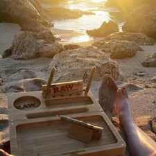 RAWTHENTIC RAW Rolling Papers Bamboo BACK FLIP Magnetic Rolling Tray Box