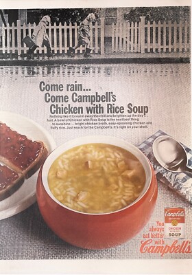 Campbell's Chicken & Rice Soup Kids in Rain 1966 Food Wall Art Vintage Print Ad